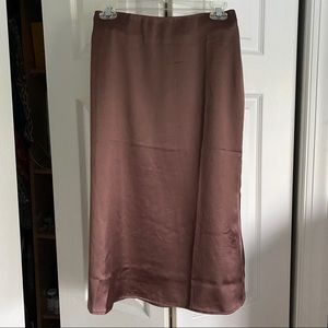 Brown Satin Midi Slip Skirt